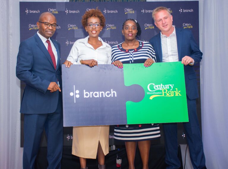 Century Microfinance Bank Chairman Peterson Mwangi with Branch East Africa MD Rose Muturi, Century MFB CEO Florence Muchiri and Branch International CEO and Co-Founder Matt Flanner