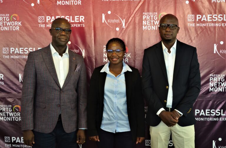 From Left Kristel CEO Ben Obinju, Irene Gorrissen - Business Development & Technical Sales Manager for Africa, Paessler and Kristen COO Simon Otieno