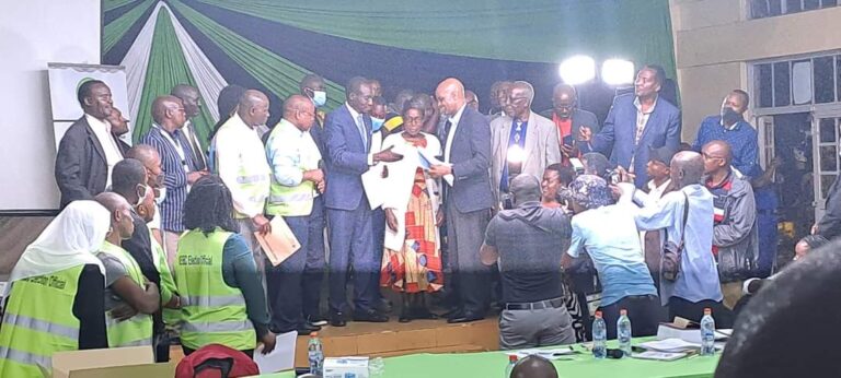 Kisii County ODM elect Governor Simba Arati during the handing over of the certificate at Kisii National Polytechnic