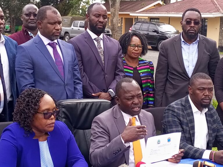 Laikipa County governor Joshua Irungu addressing the press outside his office in Nanyuki
