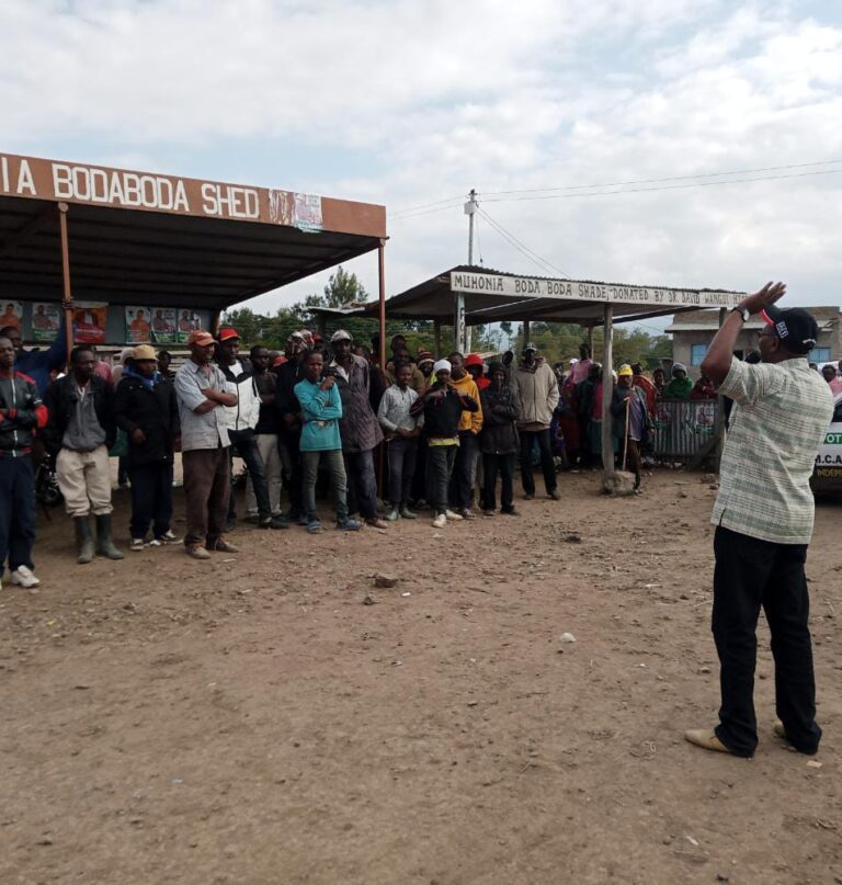 Ndegwa Mwangi addressing supporters at Kariguini area in Ngobit ward within Laikipia East constituency yesterday.