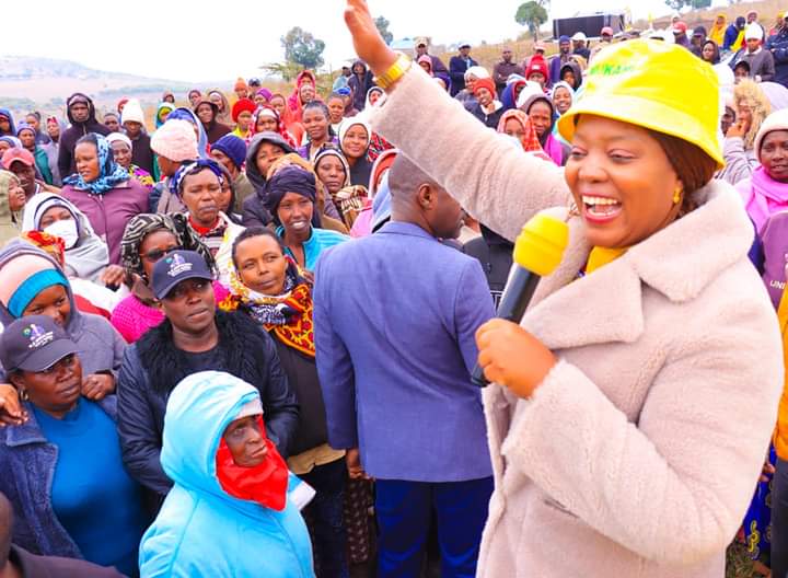 Nyeri County Women Representative Rahab Mukami Wachira addressing her supporters.