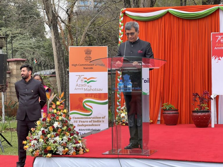 Outgoing Indian High Commissioner to Kenya Dr. Virander Paul during the commemoration of the 75th Indian Independence day at India House , Kenya