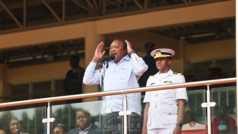President Uhuru Kenyatta at a mammoth public rally at the Gusii Stadium in Kisii town
