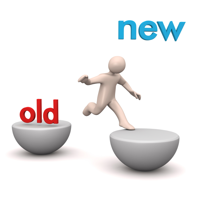 Starting over, manikin jumping from old to new