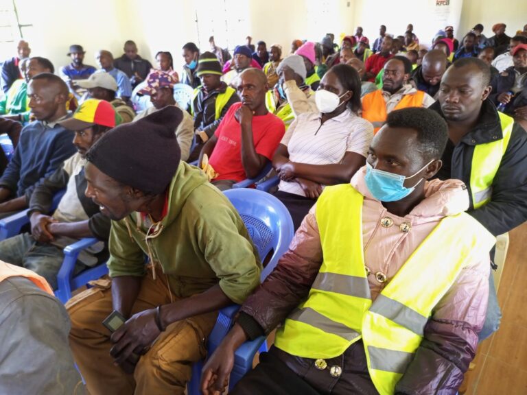 A section of Bodaboda operators during training at Mbogo-ini Chiefs camp, Kirimukuyu in Mathira