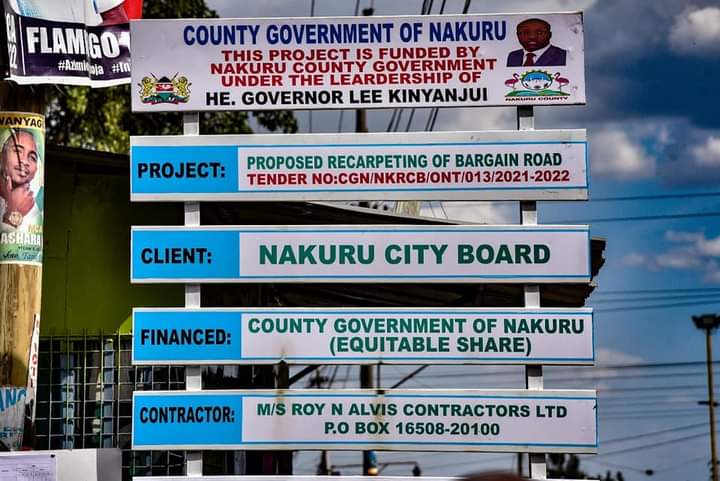 A sign post showing some of the roads being rehabilitated.