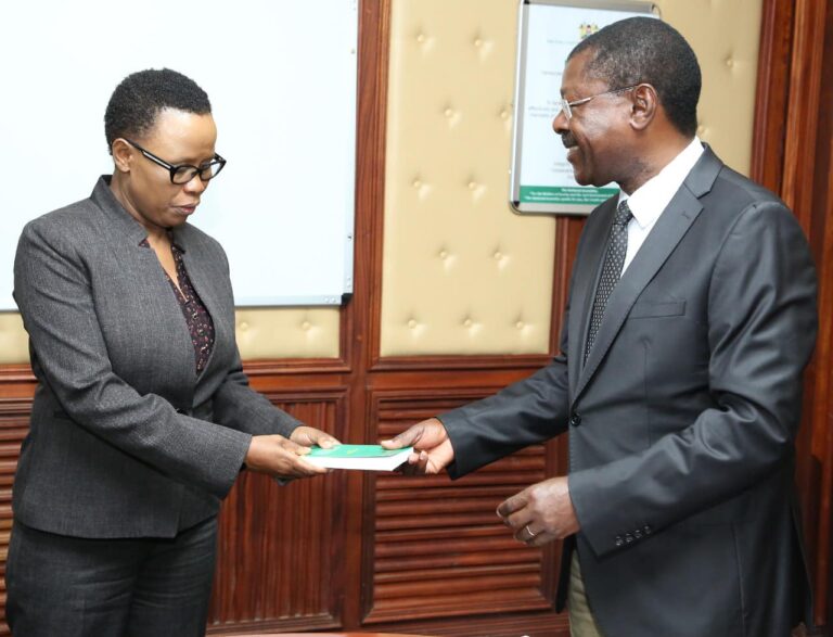 Acting Clerk of the National Assembly, Ms. Serah Kioko with Senator Moses Wetangula