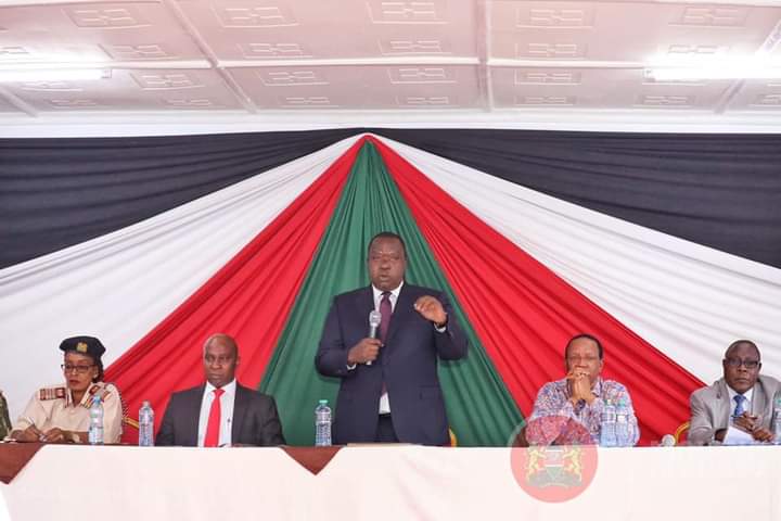 CS Fred Matiang’i addressing chiefs at Caritas Centre, Nyeri yesterday.