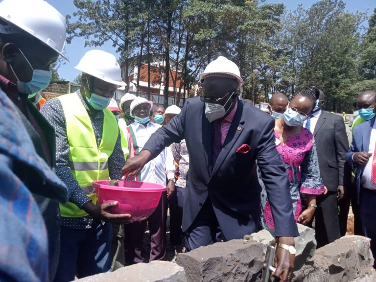 CS education George Magoha , CS Interior Fred Matiang'i during the ground breaking of modern classroom at Nyaura primary school