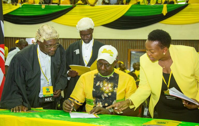 Deputy President William Ruto signed acceptance certificate during UDA National Delegates Convention at Kasarani on Tuesday, March 15, 2022