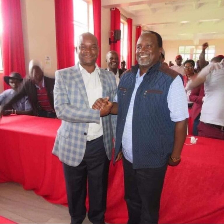 Kirinyaga County Senator Charles Kibiru (right) with area deputy governor Peter Ndambiri.