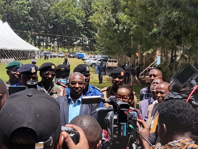 Mr Kennedy Kihara, the Principal Administrative Secretary, Office of the President briefing journalists at Othaya Approved School grounds yesterday.