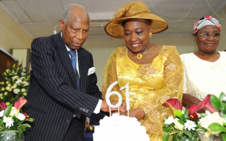 Nicholas Mugo with his wife Beth during their 61st anniversary at St Andrew Church, Nairobi.