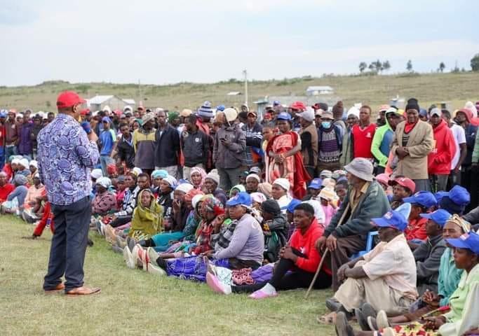 Nyandarua County Governor Francis Kimemia addressing residents of Ol-Kalou constituency in one of the many stops he made yesterday.