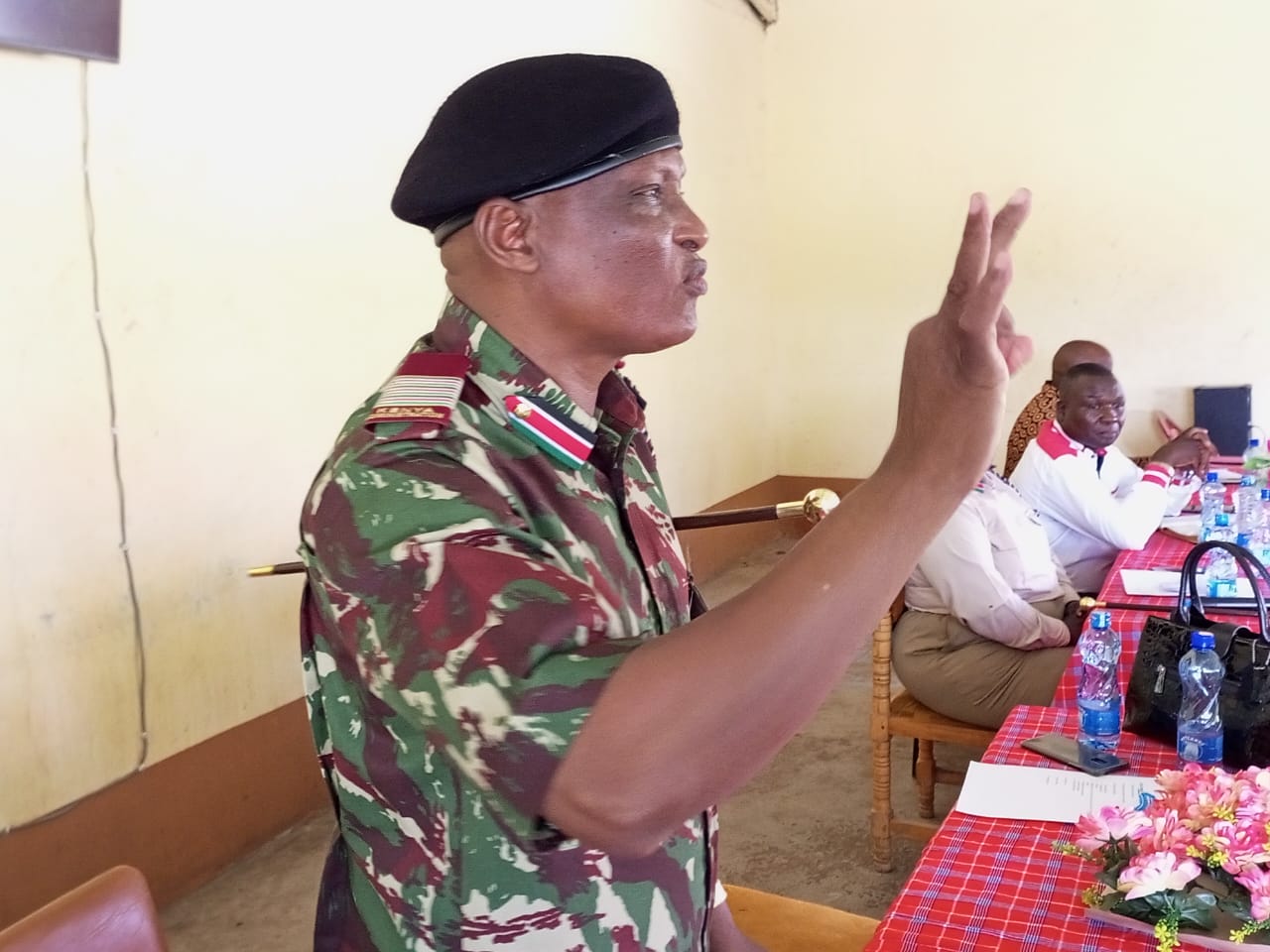 Nyeri County Commissioner Abdi Mohammed Galgalo addressing administrators from Kieni constituency.
