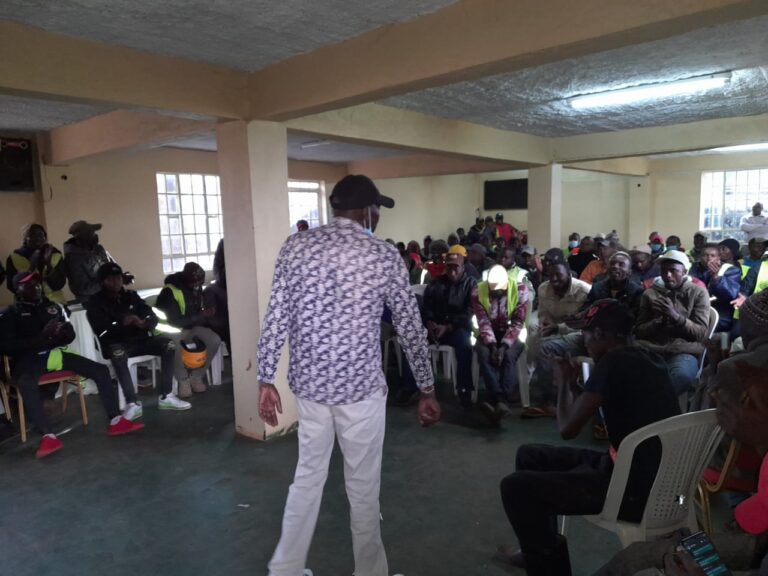 Nyeri Town constituency parliamentary aspirant Wanyaga Gathaka addressing Bodaboda operators