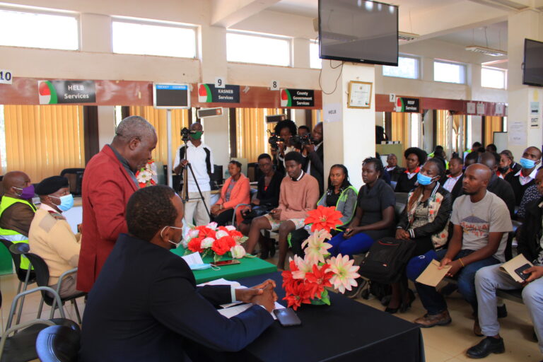 Physical Planning principal Secretary (PS) Enosh Momanyi at Kisii Huduma Centre during the launch of boda boda registration .