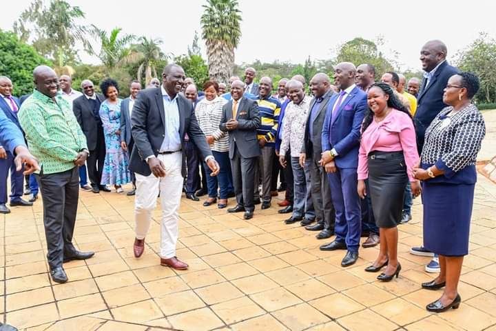 President-Elect Dr William Ruto and his deputy Rigathi Gachagua with some of the Nyeri County leaders yesterday