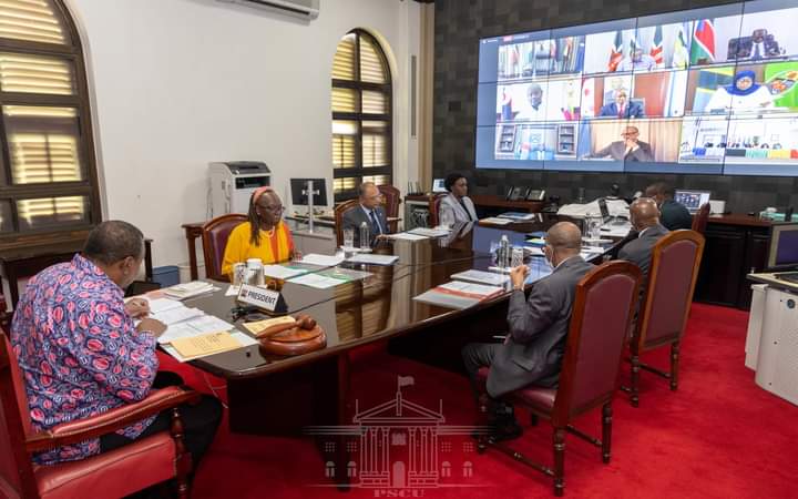 President Uhuru Kenyatta and Kenyan delegation during the virtual meeting yesterday.