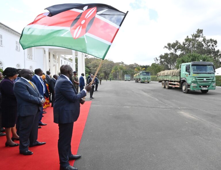 President William Ruto flagging off the relief aid at State House, Nairobi