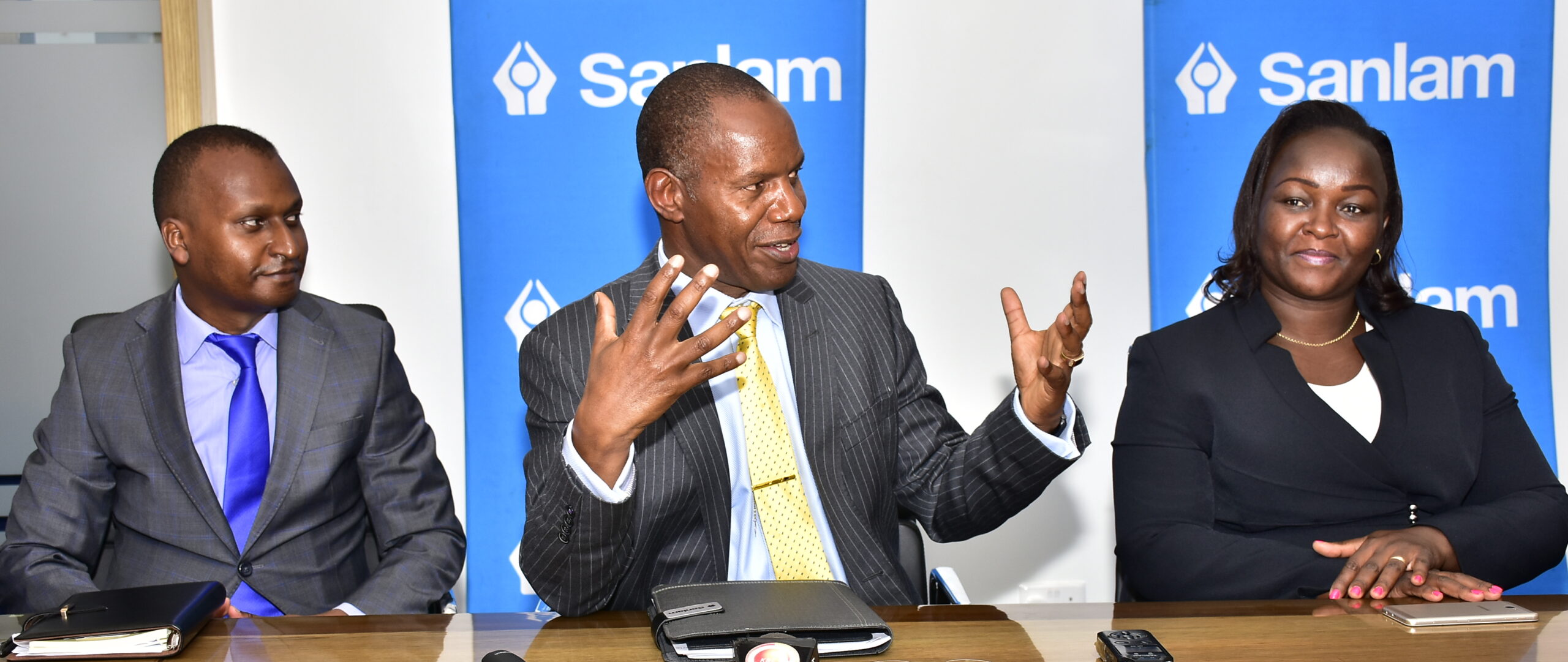 Sanlam Kenya Group Chief Financial Officer Kevin Mworia, Group CEO Patrick Tumbo and Acting Sanlam General Insurance CEO Caroline Laichena