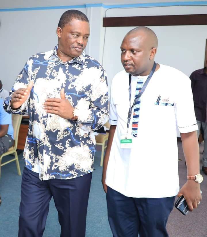 Speaker of the National Assembly Justin Muturi (left) with Media Council of Kenya CEO.