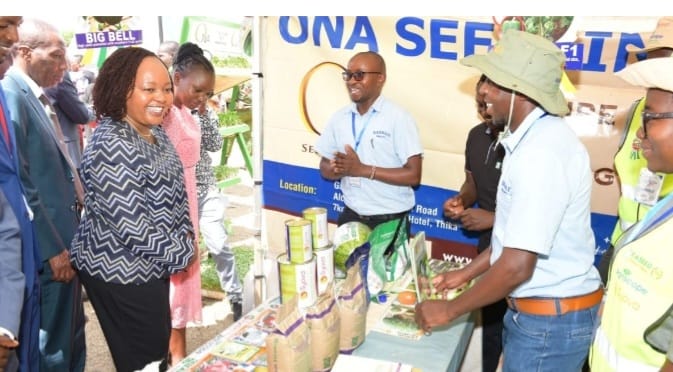 Kirinyaga County governor Ann Waiguru in one of the exhibition stand