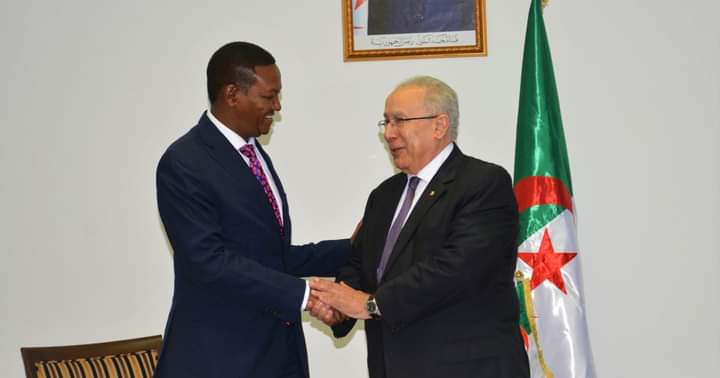 Foreign and Diaspora Affairs Cabinet Secretary Alfred Mutua with his Algerian counterpart Ramtane Lamamra.