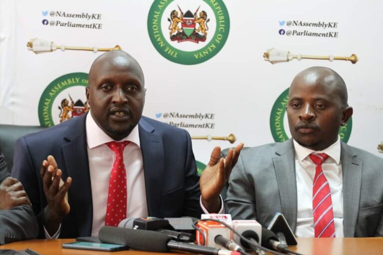 Kesses MP Julius Rutto addressing the press at Parliament building