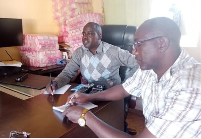 Marsabit County Public Health Officer Rob Golicha briefing journalists in his office.