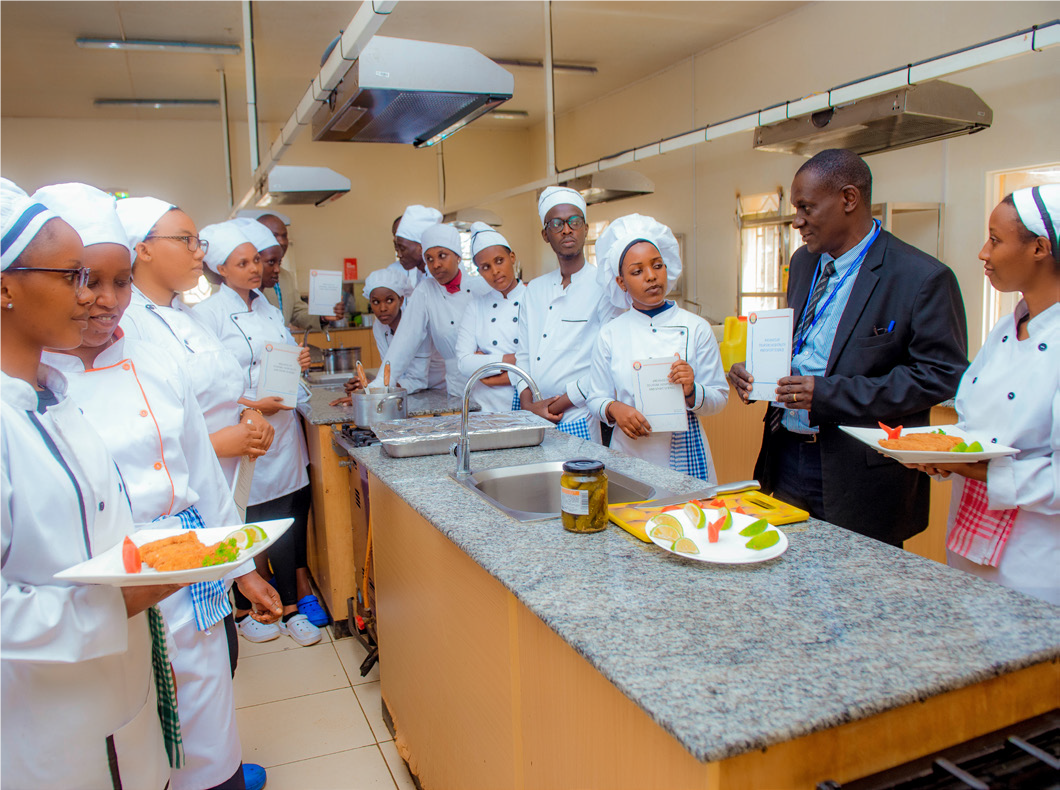Mount Kenya University Rwanda hospitality students with Prof. Edwin Odhuno VC designate Rwanda