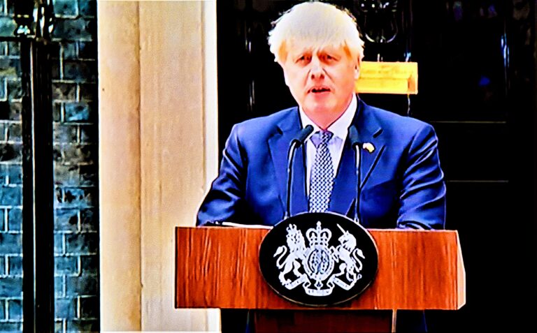 Photo 1 Gone...Boris Johnson, the Prime Minister, was forced to resign when his trusted Tory members deserted him in a mid-summer nightmare rebellion. Photo Courtesy. Shamlal Puri,