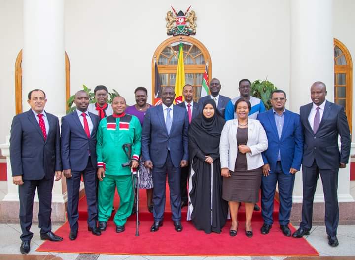 President William Ruto poses for a photo with EALA MPs at State House, Nairobi