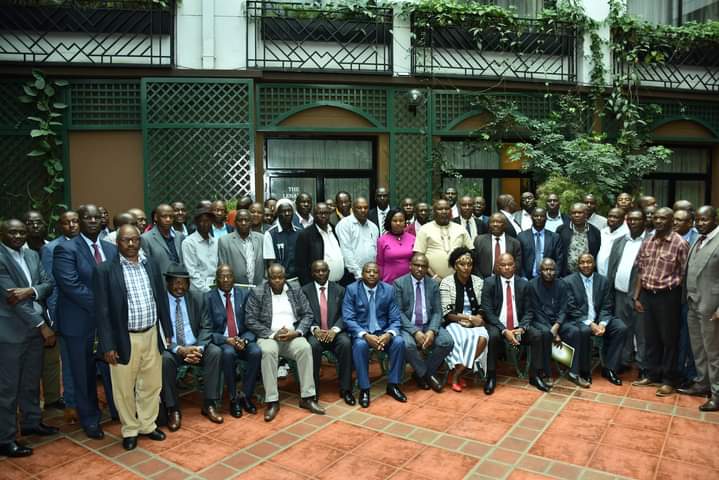 The Kenya Tea Development Agency (KTDA) Holdings Board Members, Factory chairmen and senior officials pose for a photo after their Annual General Meeting last Friday
