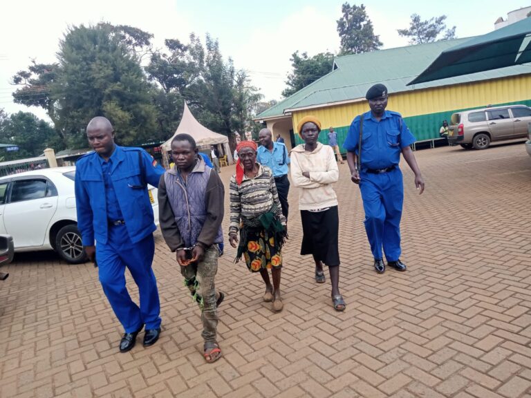 The three suspects Alex Maina Ochogo, Pacifica Nyakerario and Rael Nyakerario alleged to have gouged out Baby Sagini's eyes at Kisii Law Court