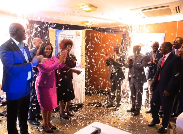 Cabinet Secretary Alice Wahome while launching the national irrigation services strategy for guiding irrigation development in the country