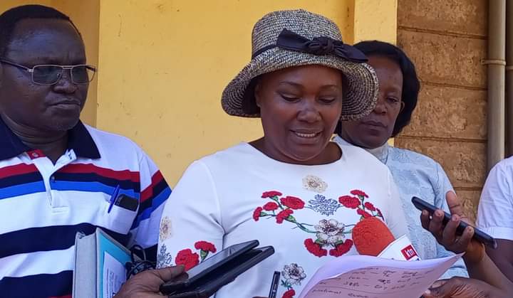 Embu County Chief Officer for Medical Services and Public Health Jane Karemi addressing the media.