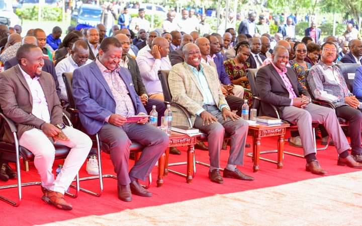 President William Ruto, his deputy Rigathi Gachagua Chief Cabinet Secretary Musalia Mudavadi and other leaders during the thanksgiving ceremony yesterday