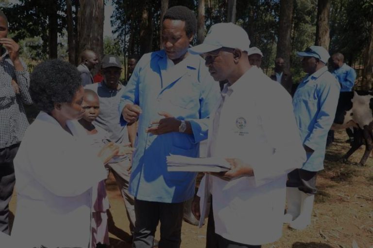 Kisii County Agriculture CECM, Dr. Margret Obaga during the flagging off of a vaccination drive for anthrax in Subugo village