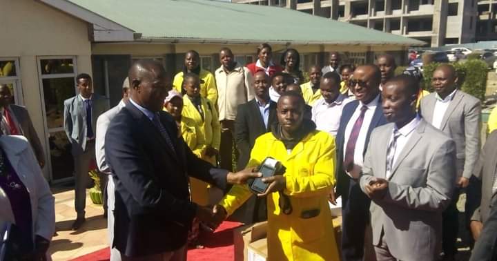Nyandarua County Governor Moses Kiarie Badilisha during the handing over of Point Of Sale (POS) machines