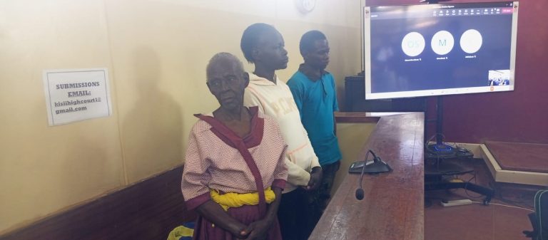 Alex Nyakerario, Rael Nyakerario and and Alex Ochogo appeared before Kisii Law Court