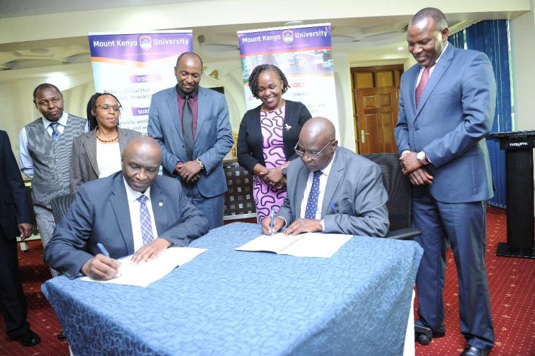 MKU Vice-Chancellor Prof. Deogratus Jaganyi (left)