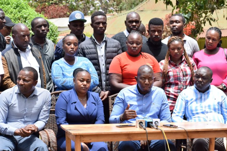Nyeri nominated MCA Kareithi Wambui addressing journalists at AnnBell Restaurant
