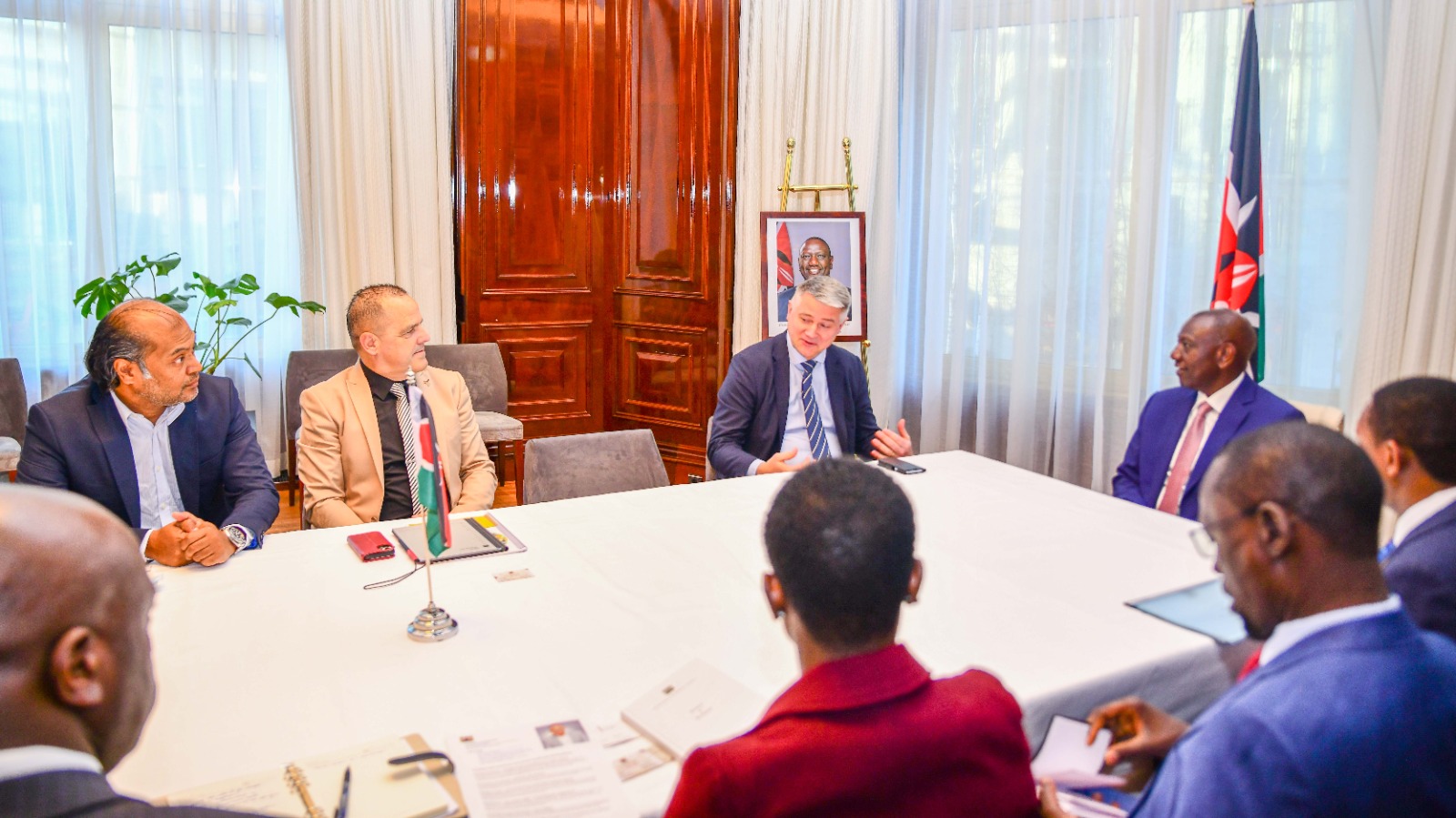 President Ruto during a meeting held Monday at Potsdamer Platz in Berlin where he met Dr. Markus Jerger, the Chairman of Der Mittelstand-German Association of Small and Medium-Sized Businesses (BVMW)