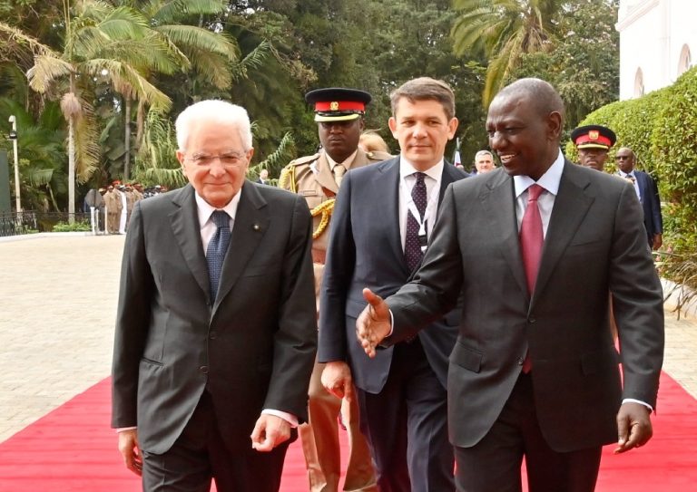 President William Ruto and his Italian Counterpart Sergio Mattarella at Statehouse Nairobi. PHOTO - COURTESY
