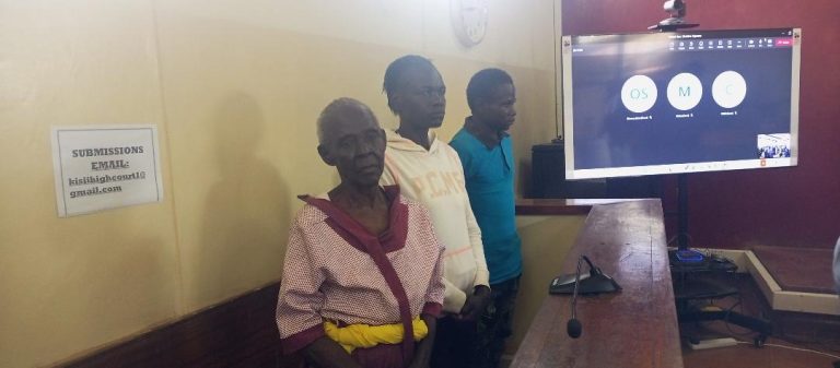 Rael Nyakeraio, Pacificah Nyakerario and Alex Ochogo at Kisii Law Court