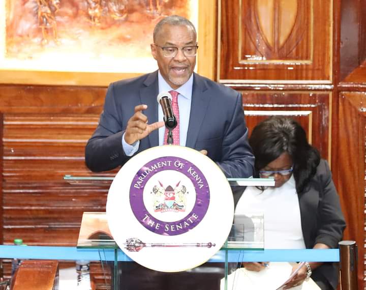 Cabinet Secretary Zachariah Njeru addressing the Senate yesterday