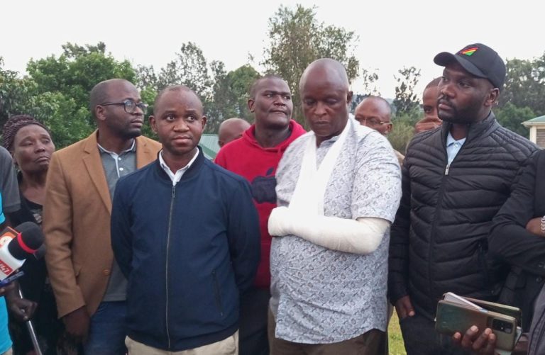 County Director of Health Dr Matiko Giabe with Health Unions addressing the press after the attack of Health Workers at Nduru Hospital