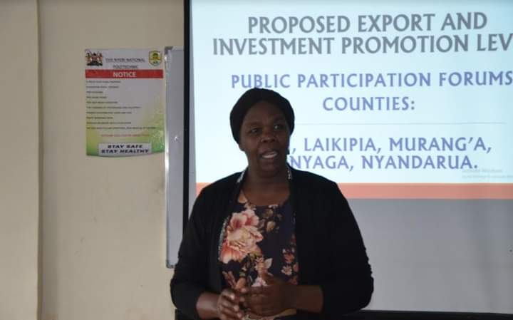 Director of Industrialization at the Ministry of Investment, Trade and Industrialization, Nancy Muya during the public participation forum in Nyeri